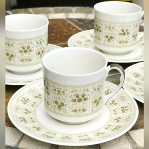 Set of 4 Royal Doulton "Samarra" English Translucent China Coffee Cups & Saucers